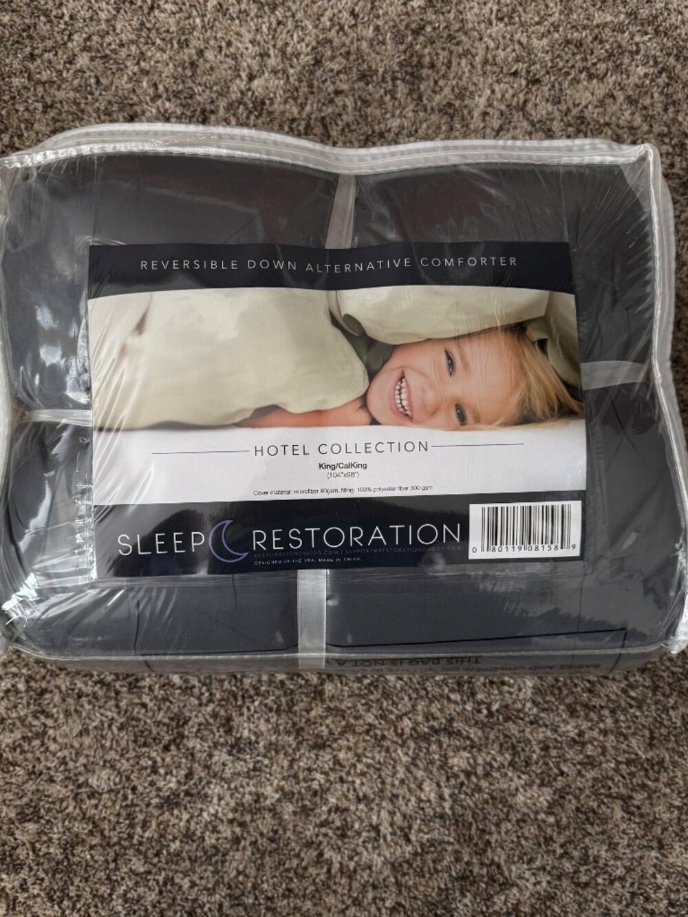 Sleep Restoration Down Alternative Comforter King/CalKing NWT Grey Minimalist